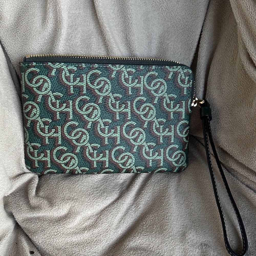 Coach Black and Green Monogram Clutch